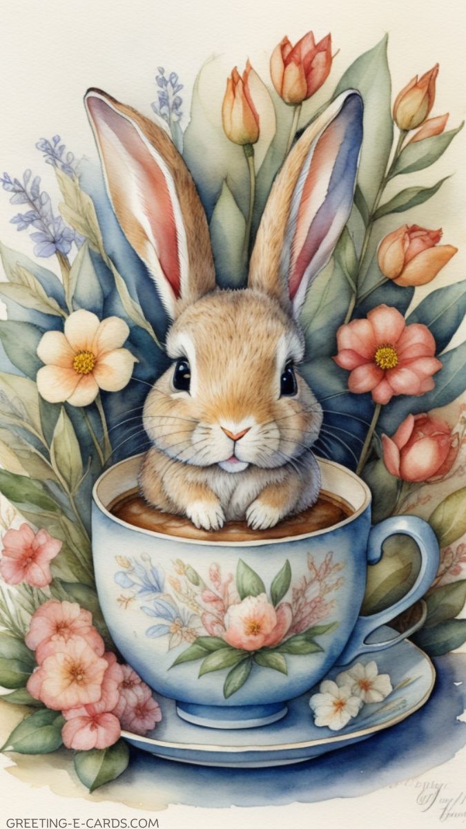 Adorable Bunny in Teacup Phone Wallpaper