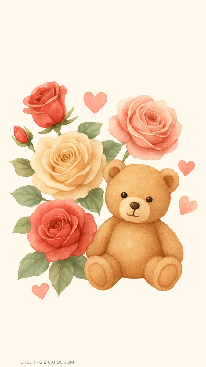 Teddy Bear with Roses Phone Wallpaper