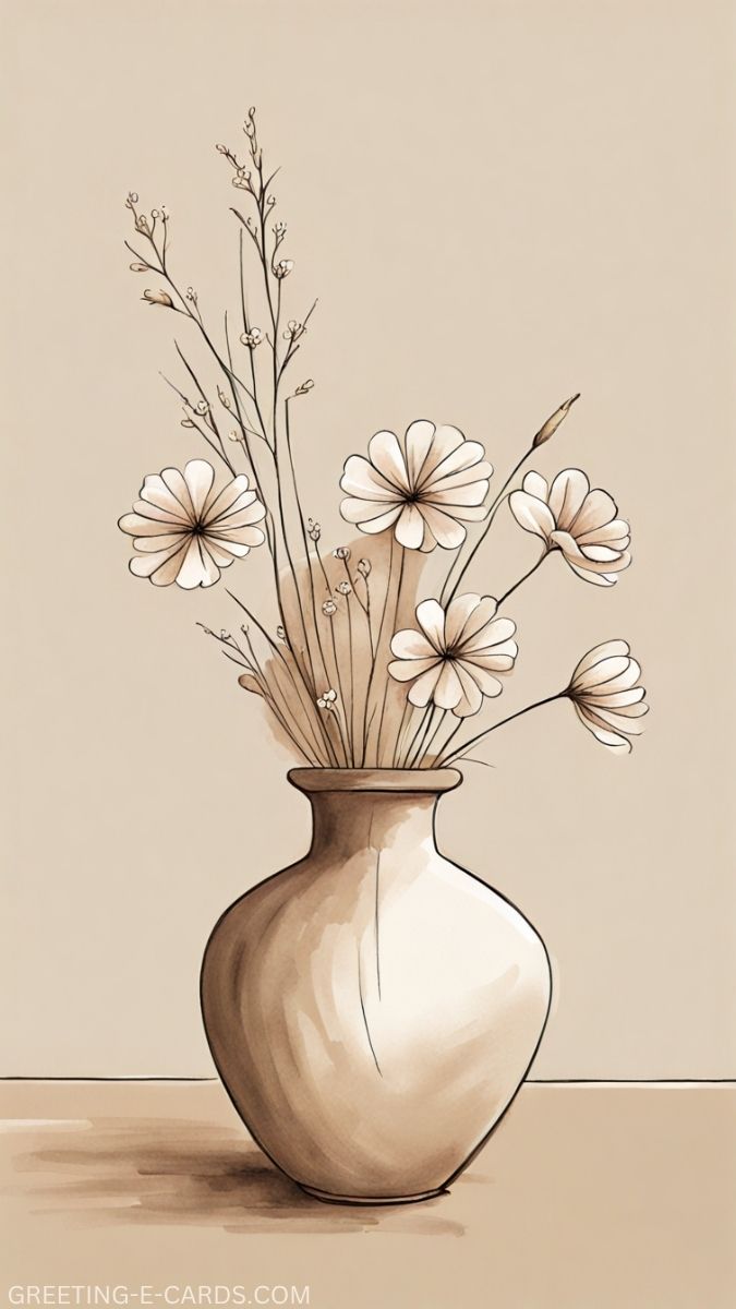 Beige Aesthetic Flower Vase Phone Wallpaper