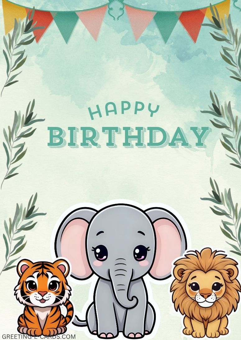 Cute Animals Happy Birthday E-Card