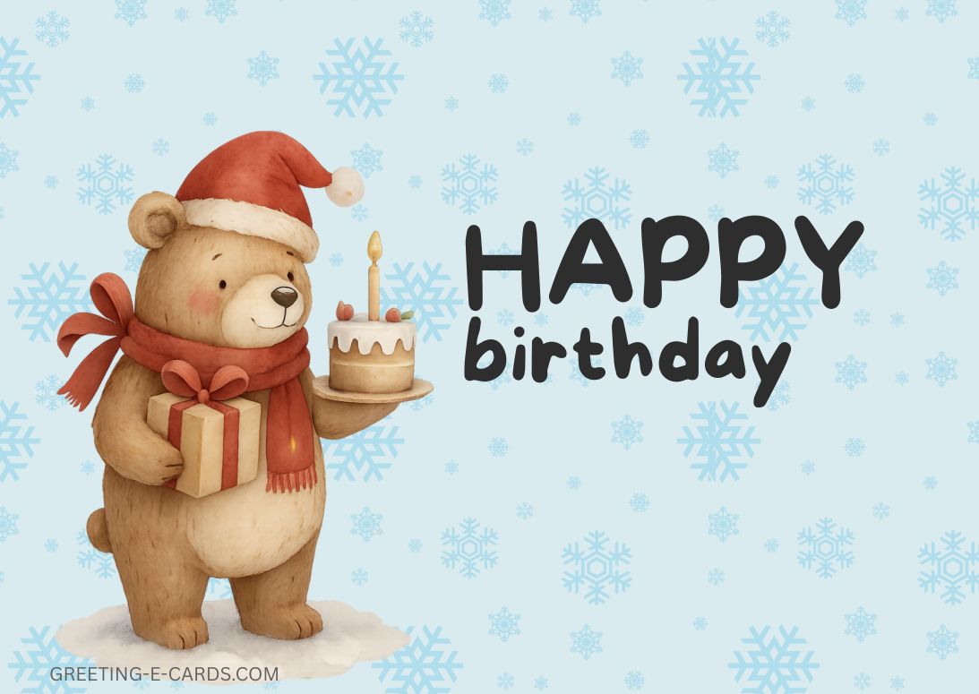 Cute Christmas Bear Birthday E-Card 2025