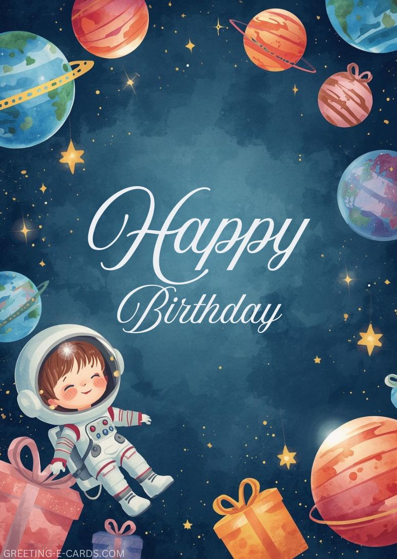 Outer Space Birthday Card For Boys - Free E-card no sign up