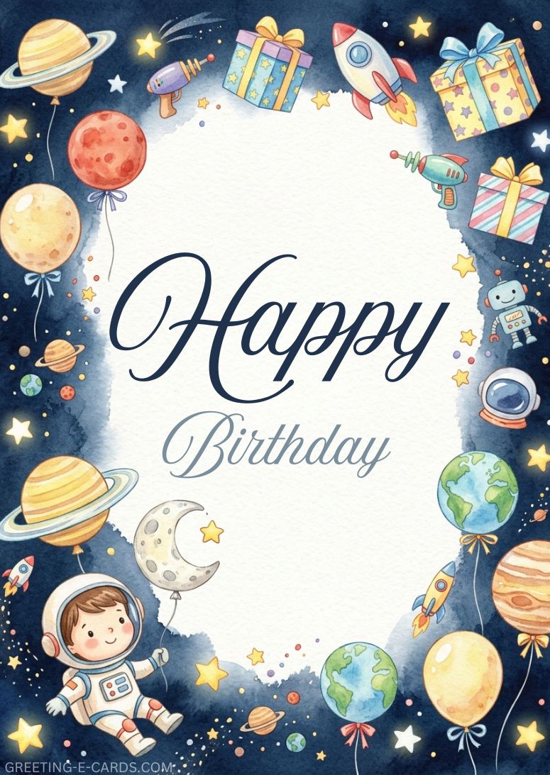 Outer Space Birthday E-Card for Boys - Free E-card no sign up