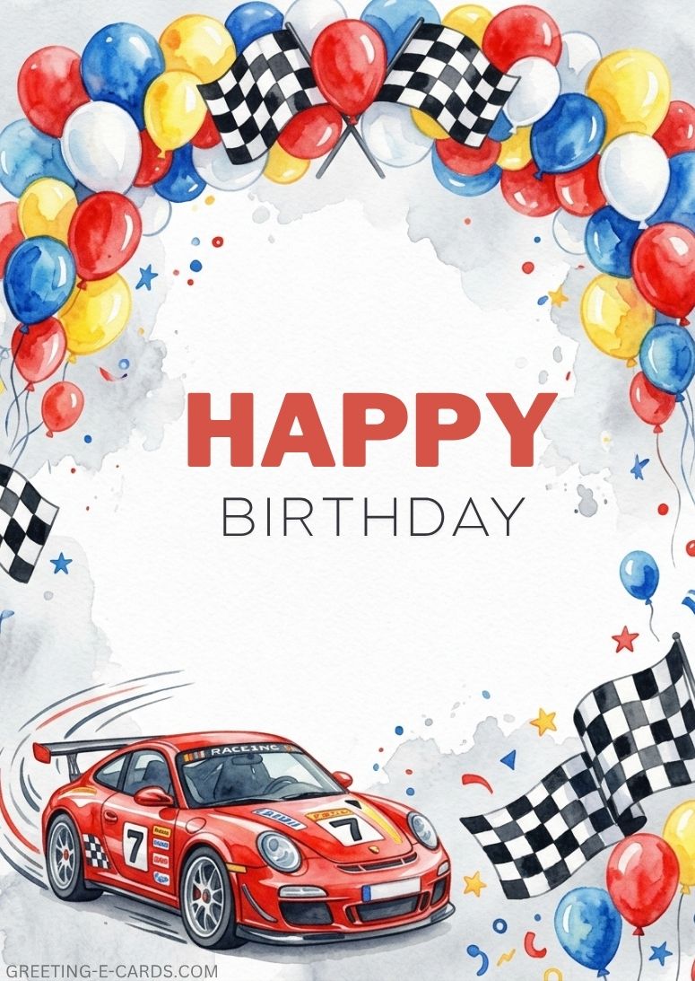 Race Car Birthday E-Card for Boys - Free E-card no sign up