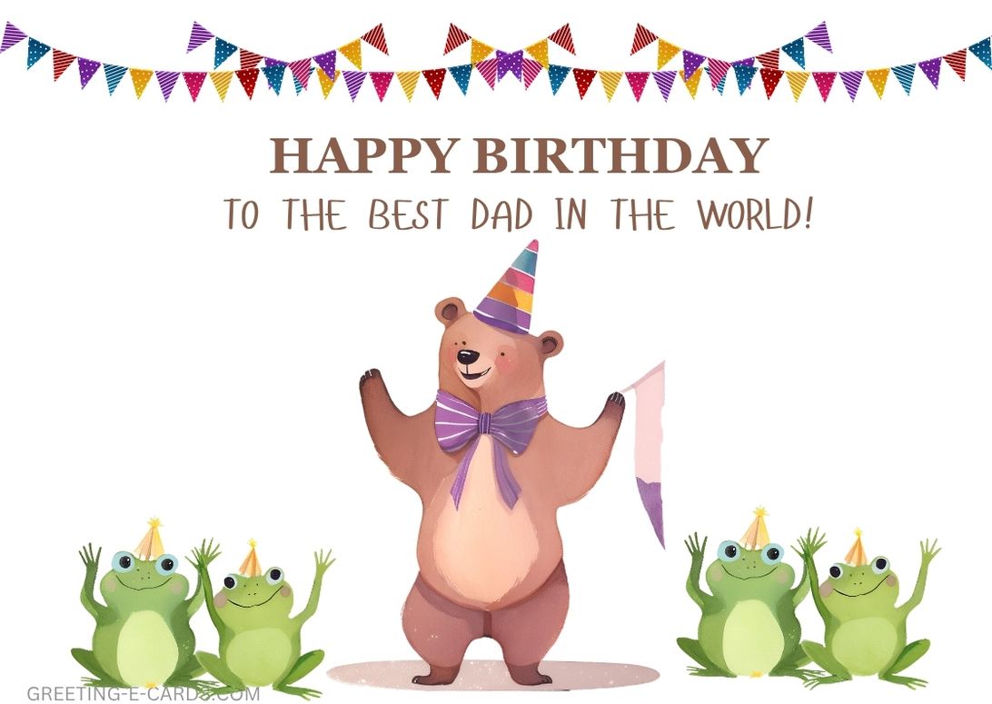 Happy Birthday E-Card for Dad with Cute Bear - Free E-card no sign up