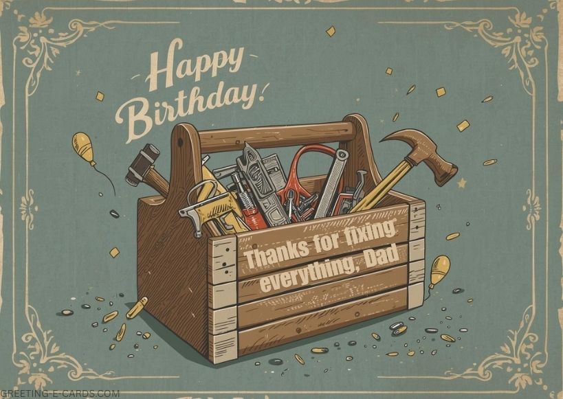 Happy Birthday E-Card for Dad with Toolbox Illustration - Free E-card no sign up