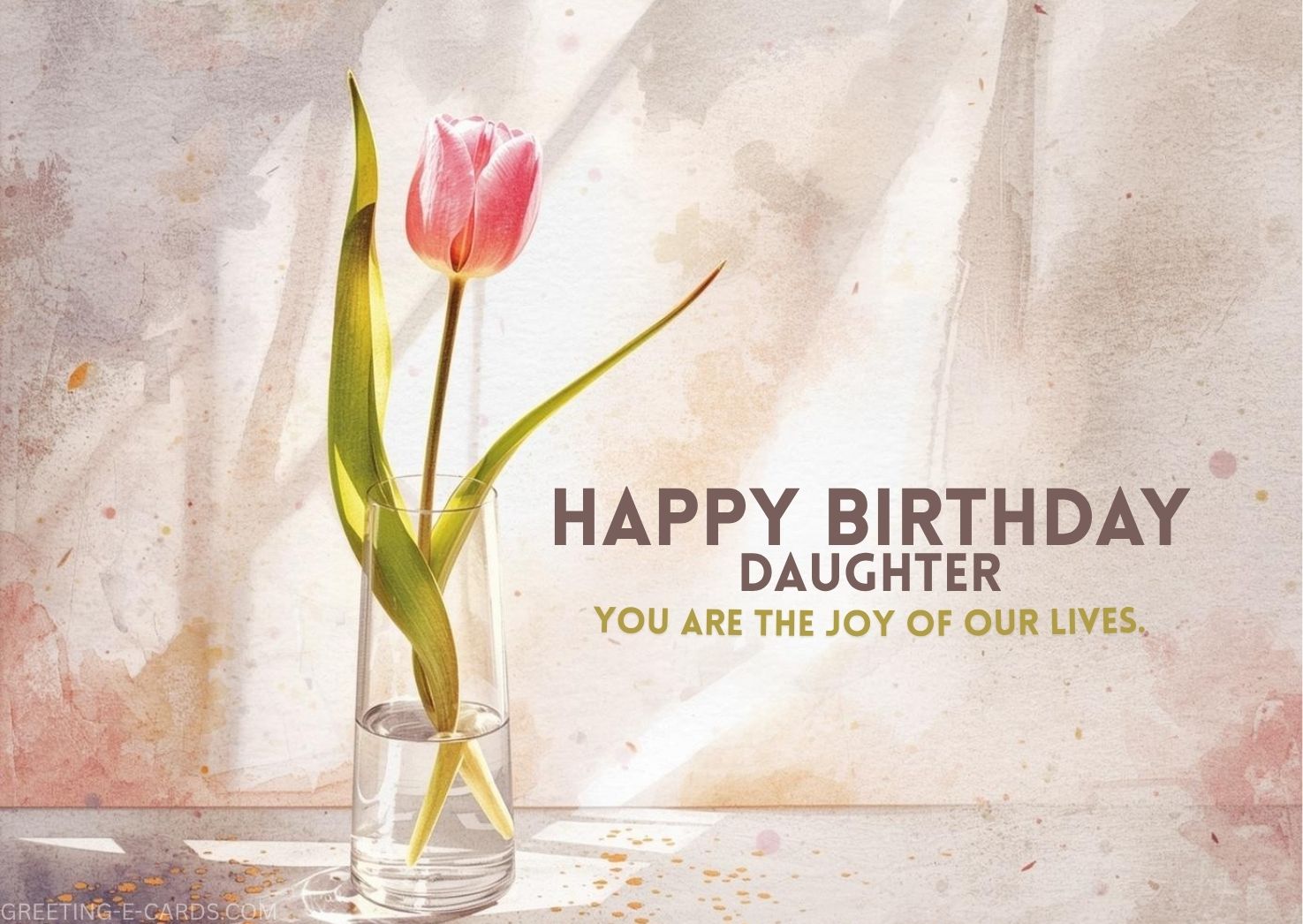 Happy Birthday Daughter E-Card with Pink Tulip - Free E-card no sign up