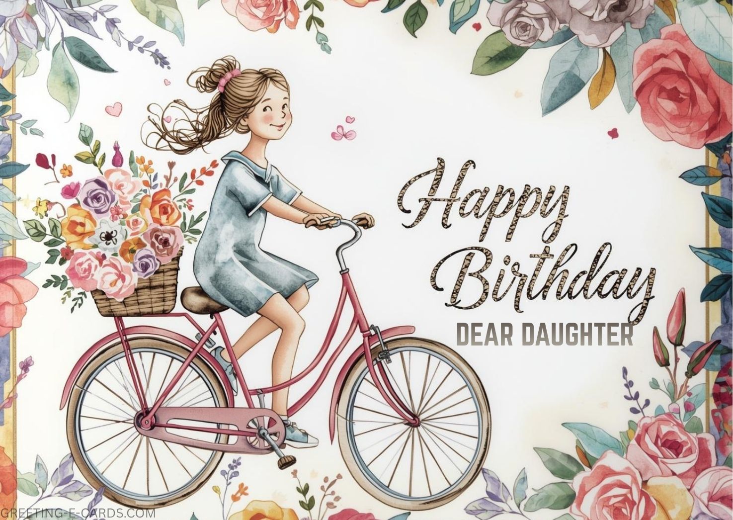 Happy Birthday Daughter E-Card with Watercolor Flowers - Free E-card no sign up