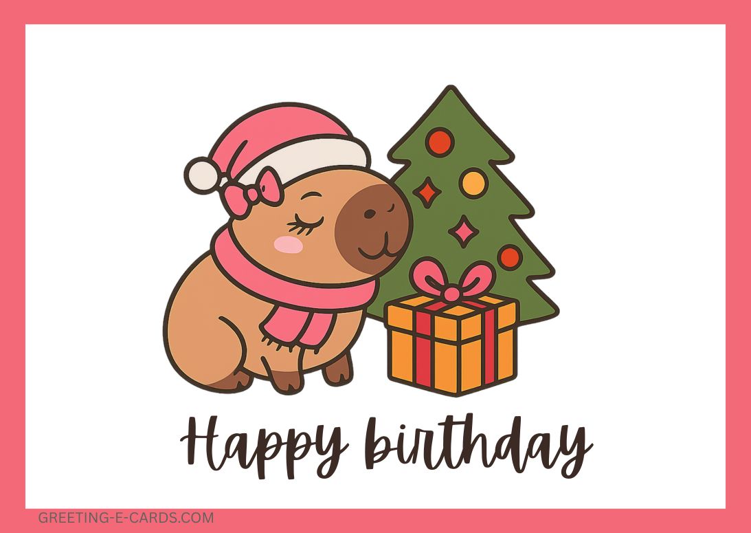 Cute  Capybara Christmas Birthday E-Card