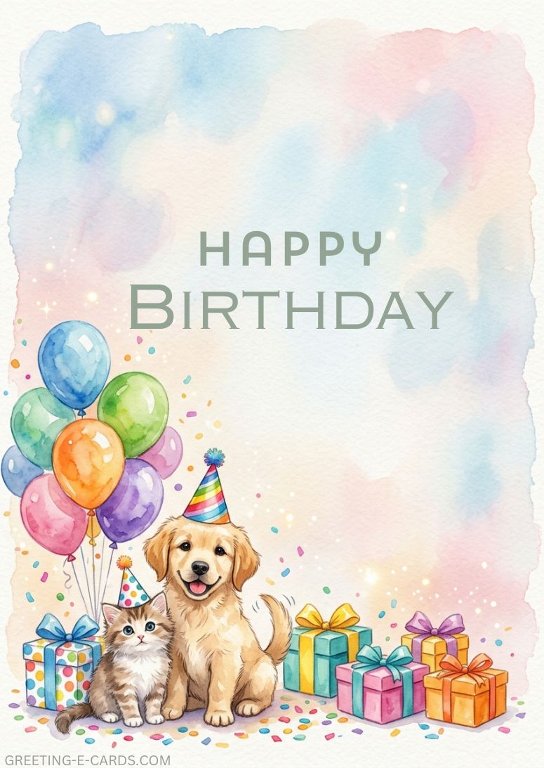 Cute Animals Happy Birthday E-Card - Free E-card no sign up
