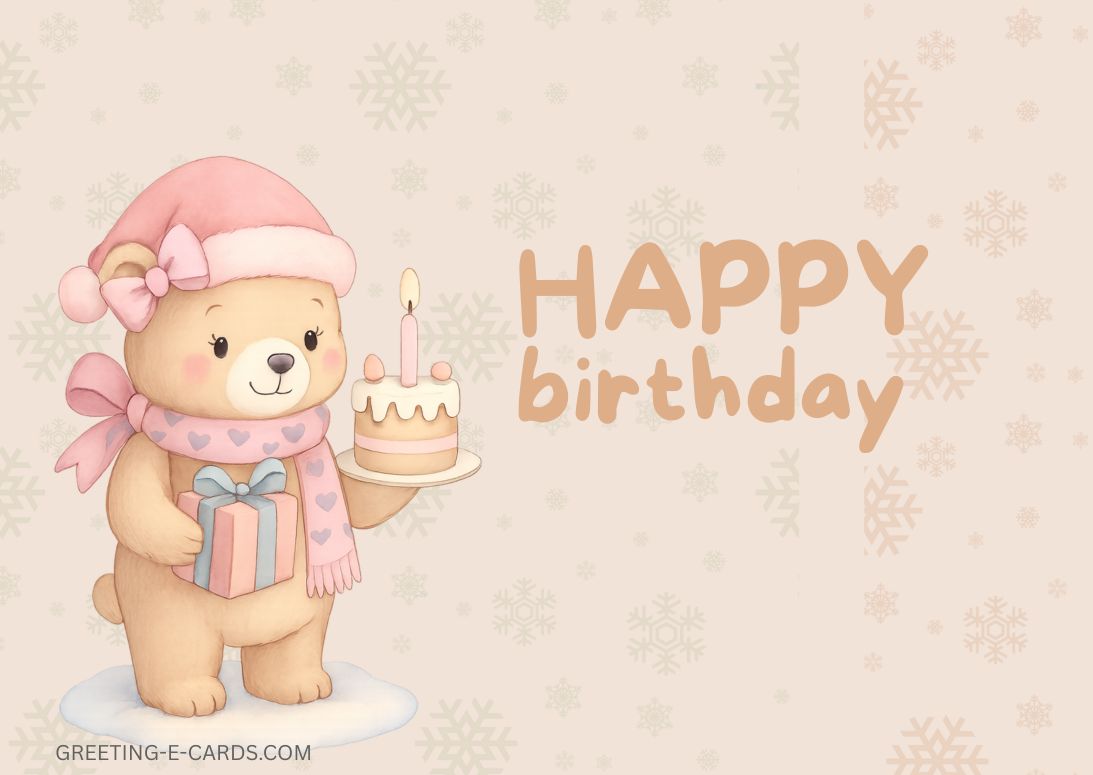 CuteChristmas Bear Happy Birthday E-Card for Girls