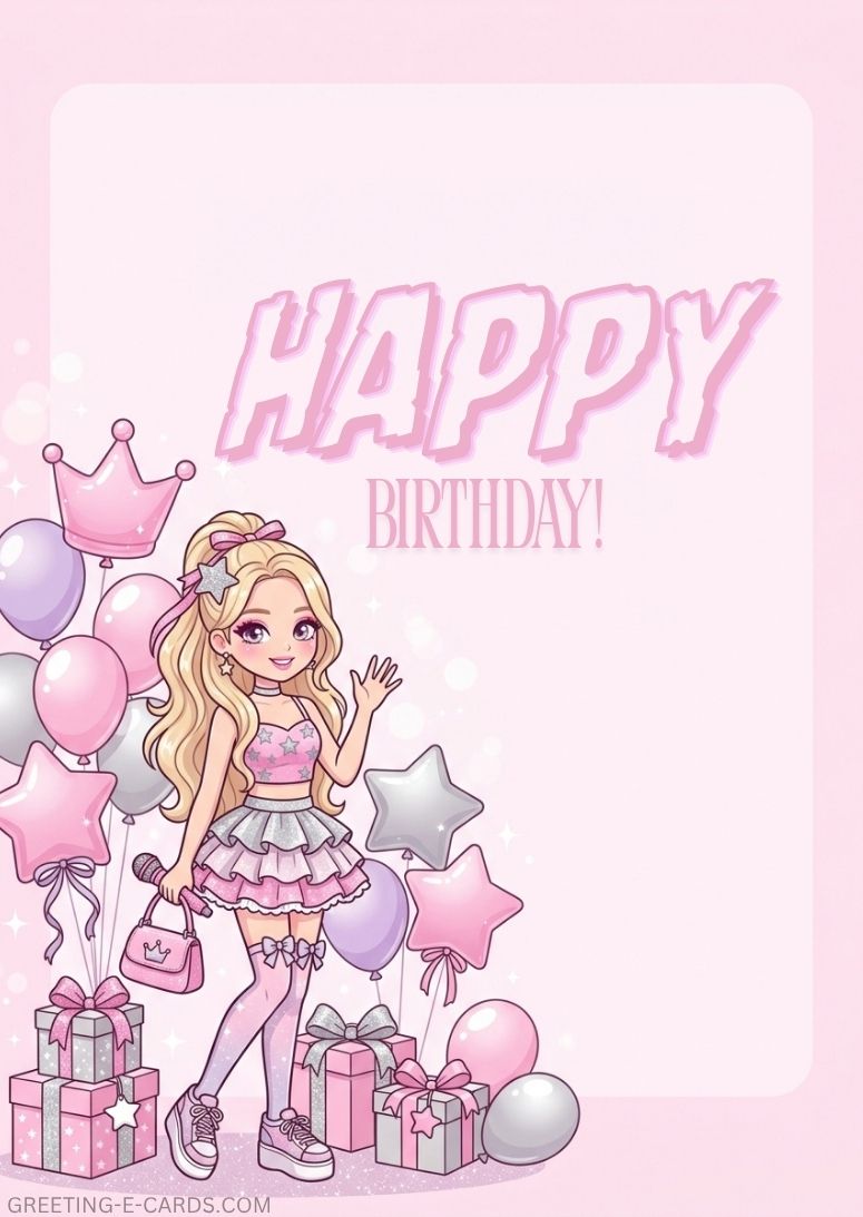 Cute Birthday E-Card for Girls with Princess Theme - Free E-card no sign up
