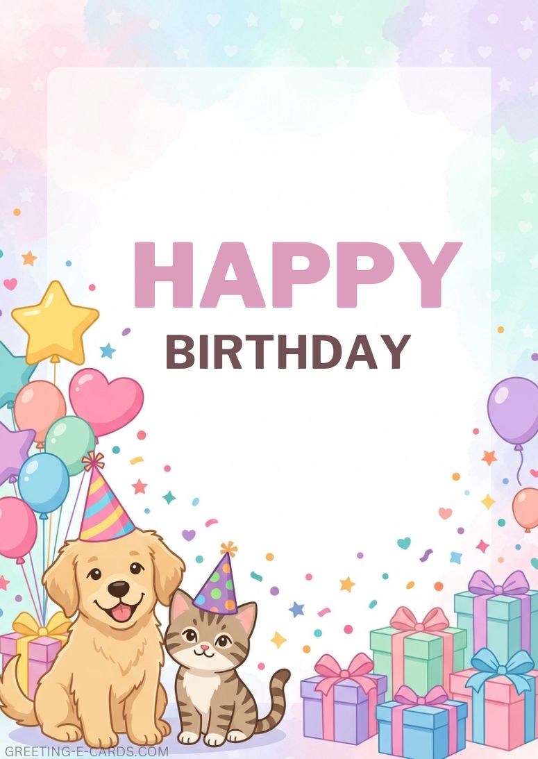Cute Dog and Cat Birthday E-Card - Free E-card no sign up