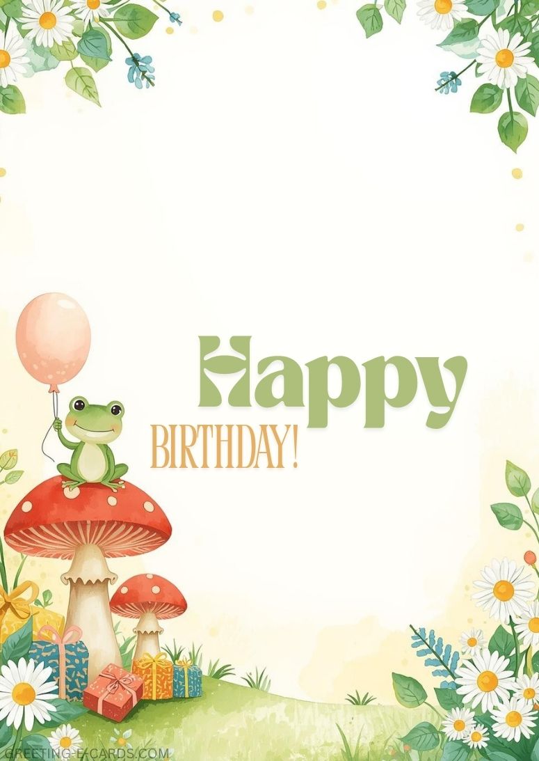 Cute Frog Birthday E-Card with Flowers - Free E-card no sign up