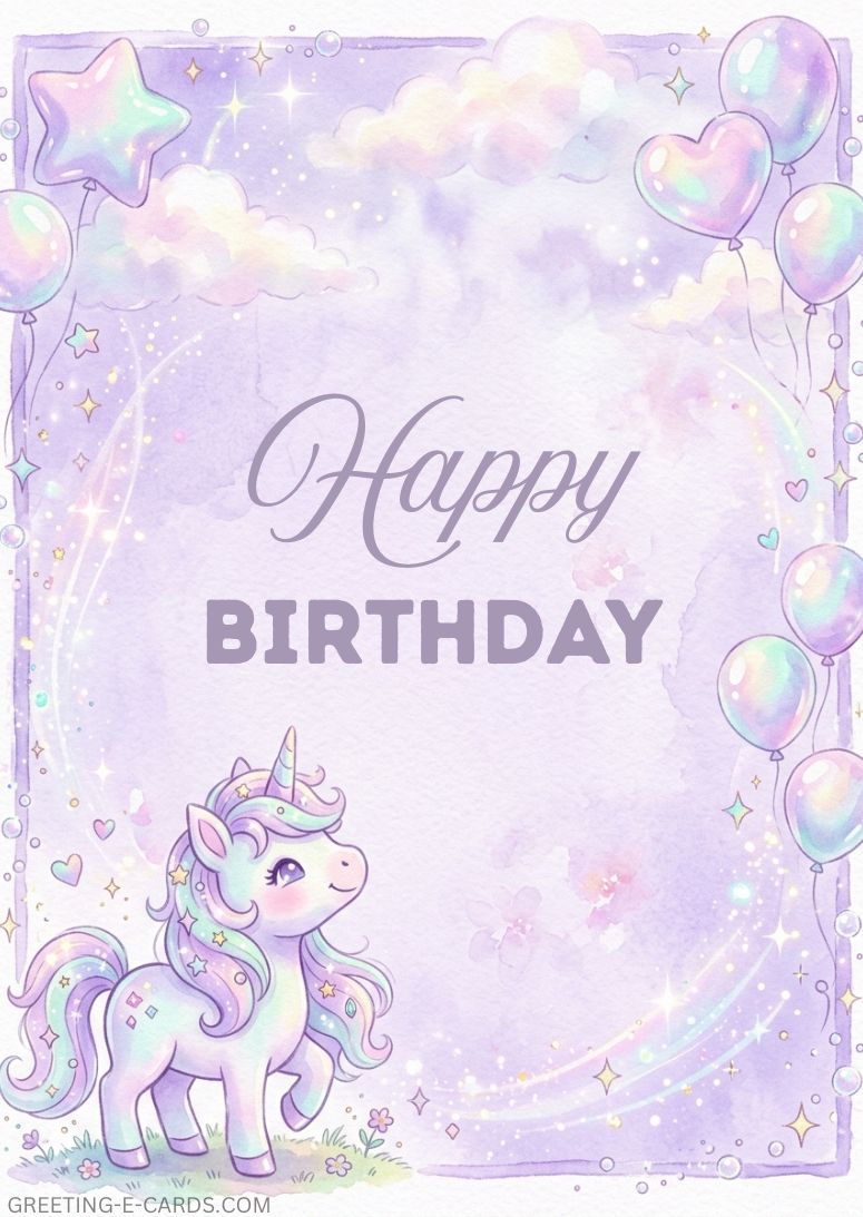 Cute Unicorn Birthday Card for Girls - Free E-card no sign up