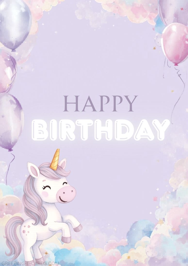 Cute Unicorn Birthday E-Card for Girls - Free E-card no sign up