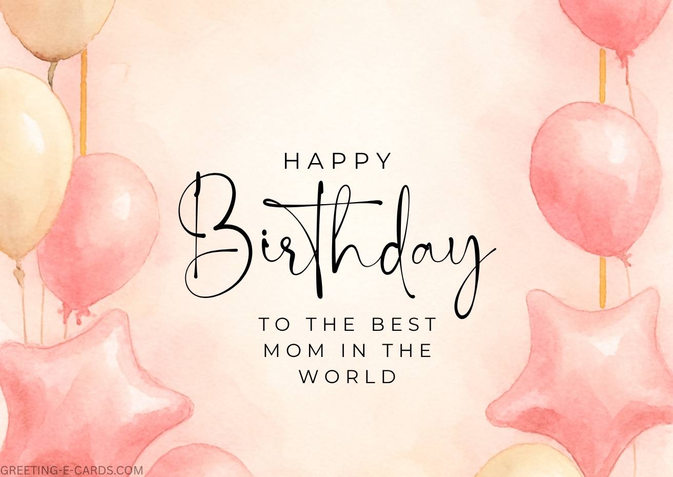 Birthday Cards for Mom: Pink Balloon Watercolor E-Card - Free E-card no sign up
