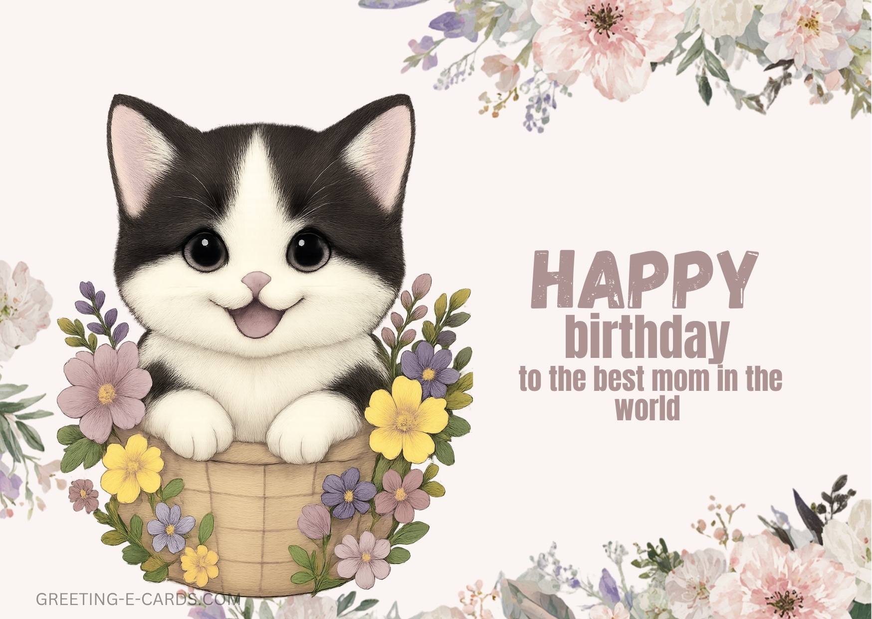 Cute Cat Birthday E-Card for Mom - Free E-card no sign up