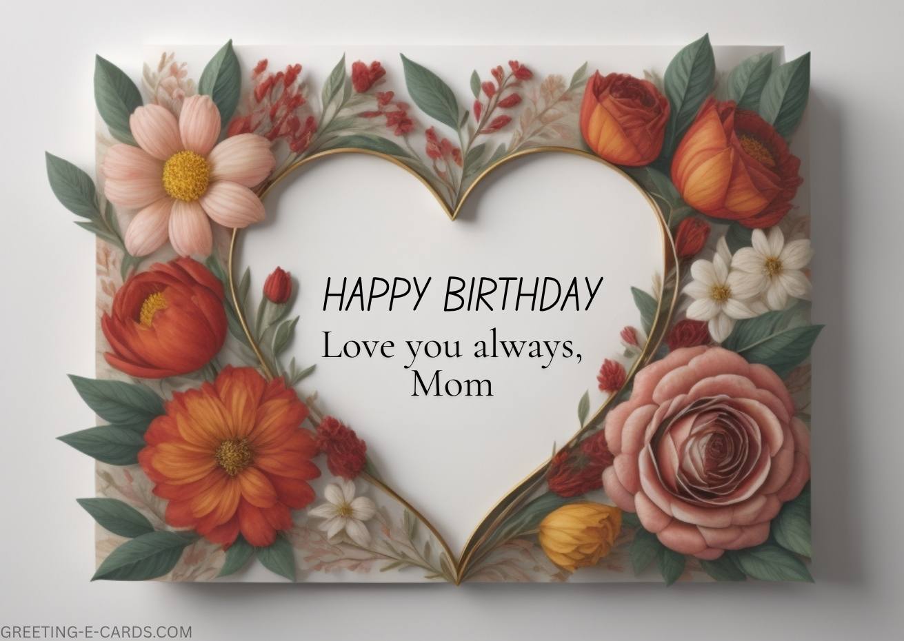 Happy Birthday E-Card for Mom with Floral Heart Design - Free E-card no sign up