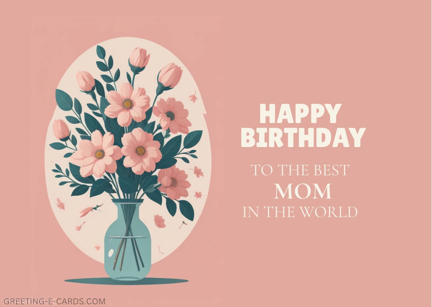 Happy Birthday E-Card for Mom with Pink Flowers - Free E-card no sign up