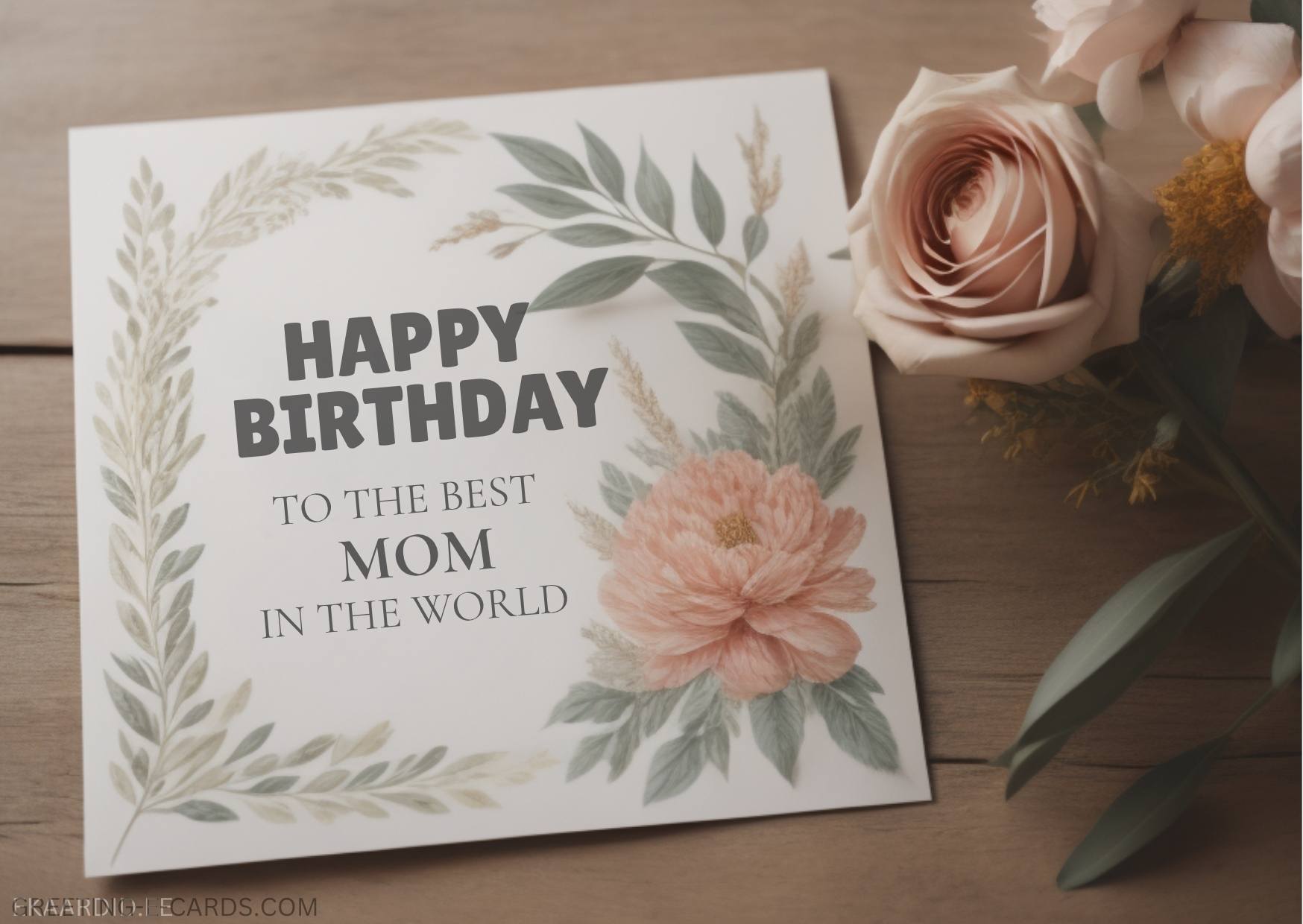 Happy Birthday E-Card for Mom with Pink Flowers - Free E-card no sign up