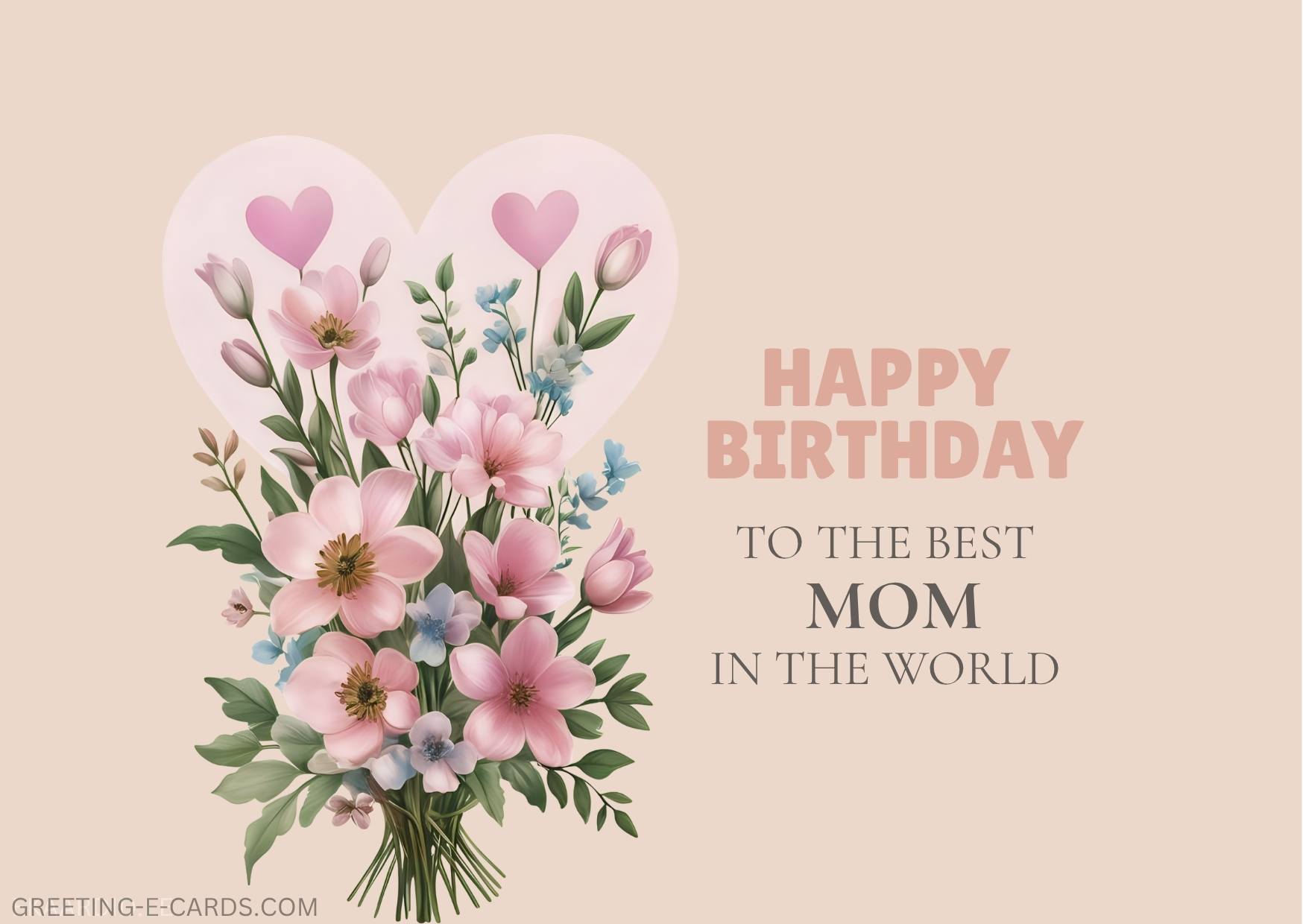 Happy Birthday E-Card for Mom with Pink Flowers - Free E-card no sign up