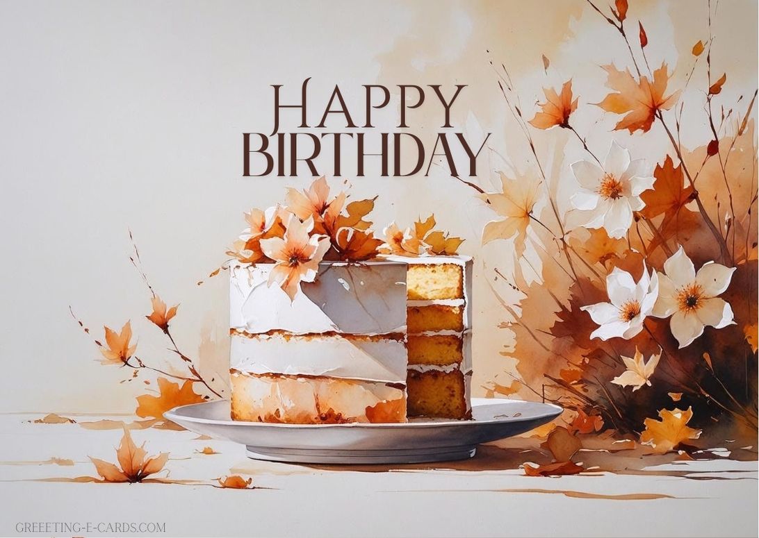 Birthday Cake E-Card with Watercolor Flowers