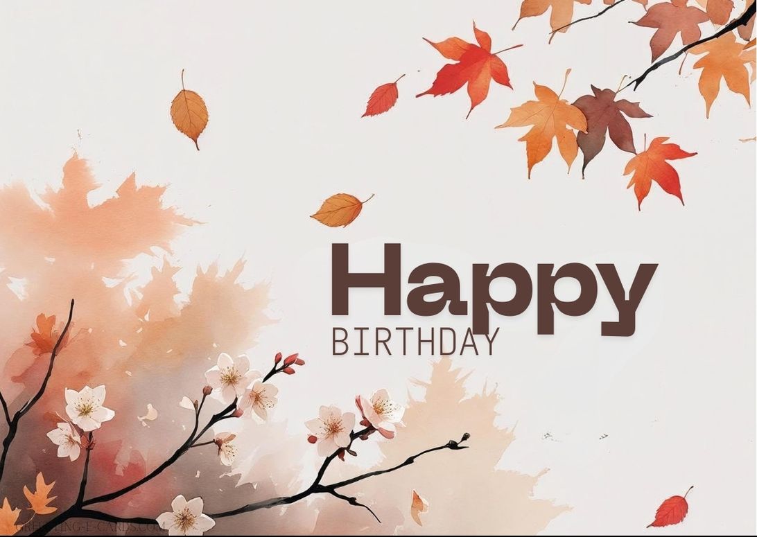 Birthday E-Card with Watercolor Flowers and Leaves