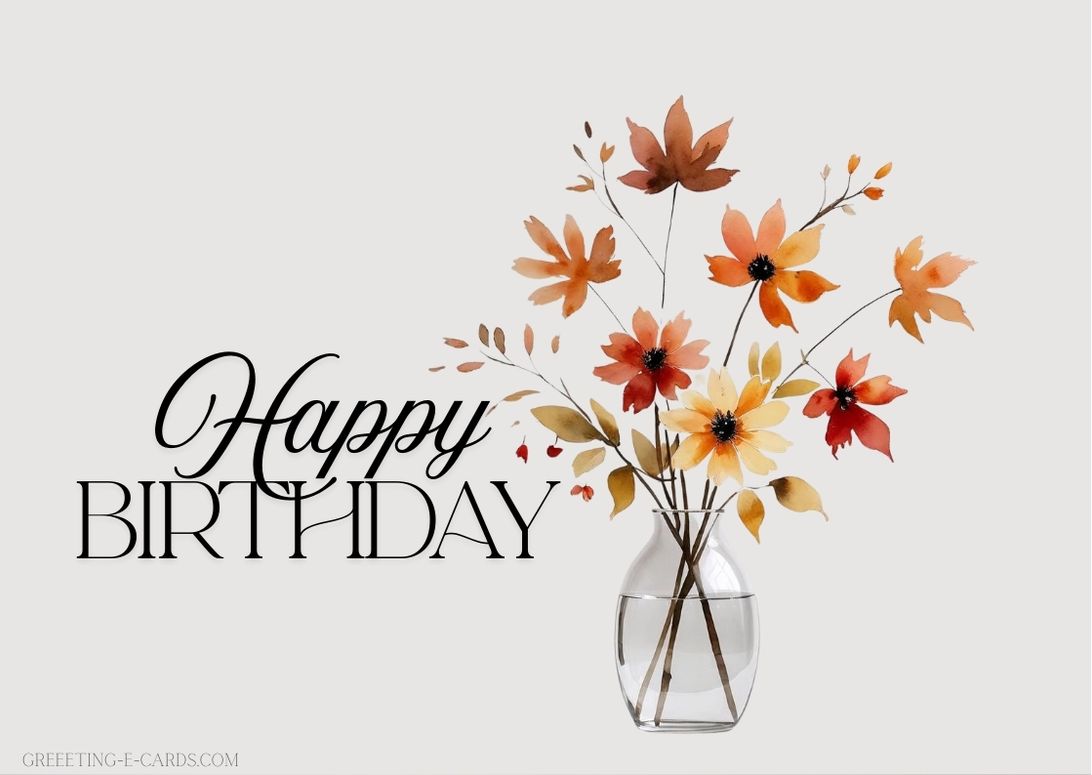 Birthday E-Card with Watercolor Flowers