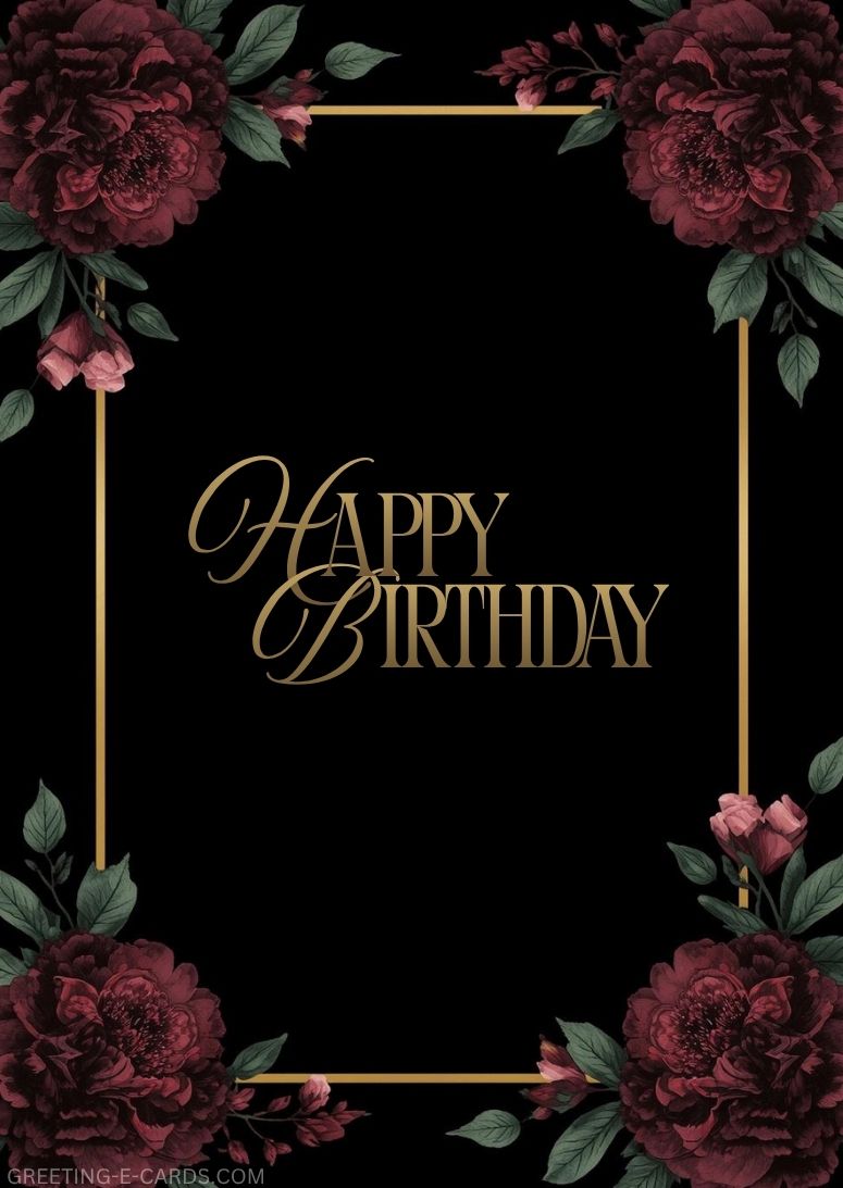 Floral Birthday E-Card with Dark Red Flowers - Free E-card no sign up