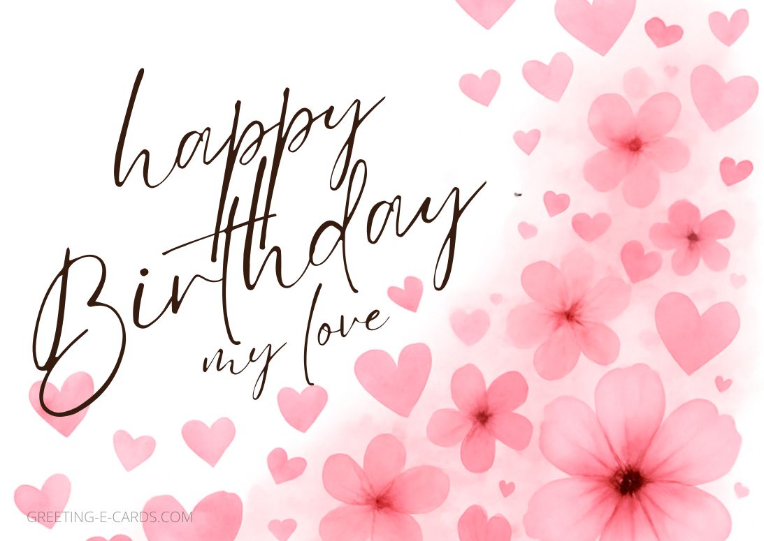 Happy Birthday Lover E-Card with Hearts - Free E-card no sign up