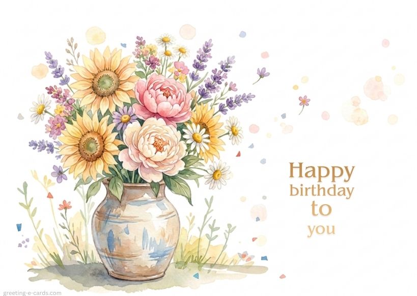 Floral Birthday E-Card with Watercolor Flowers - Free E-card no sign up