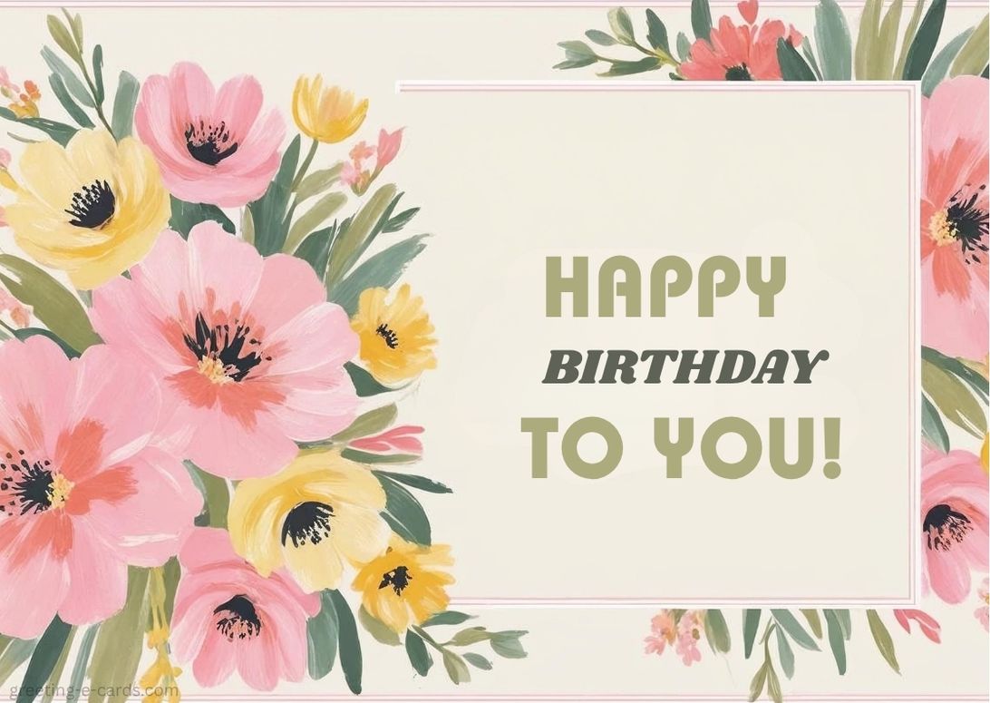 Floral Happy Birthday E-Card - Free E-card no sign up