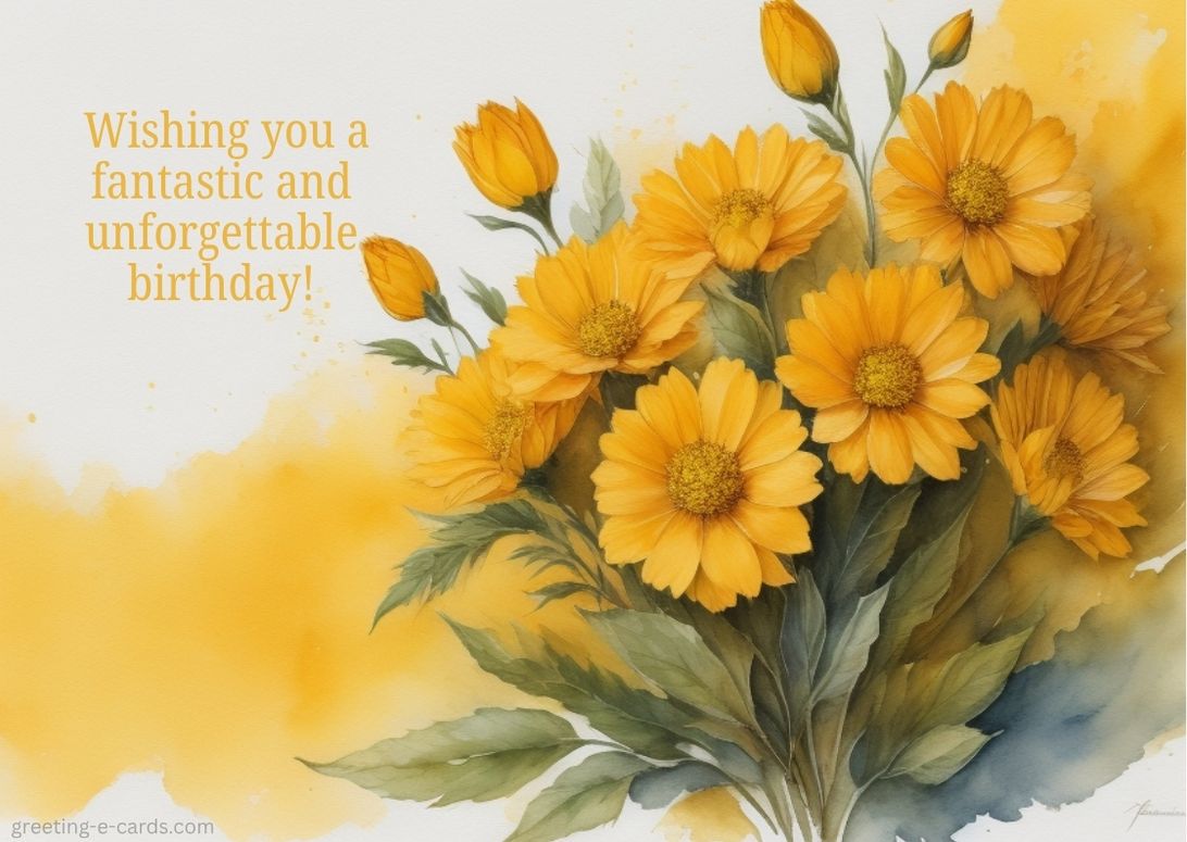 Yellow Flower Birthday E-Card - Free E-card no sign up