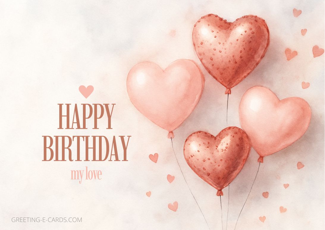 Happy Birthday Lover E-Card with Hearts - Free E-card no sign up