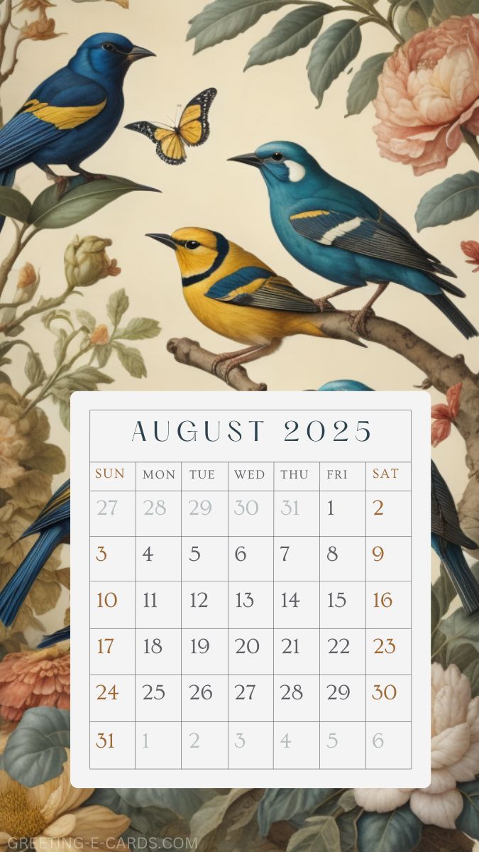 August 2025 Birds & Blooms Calendar