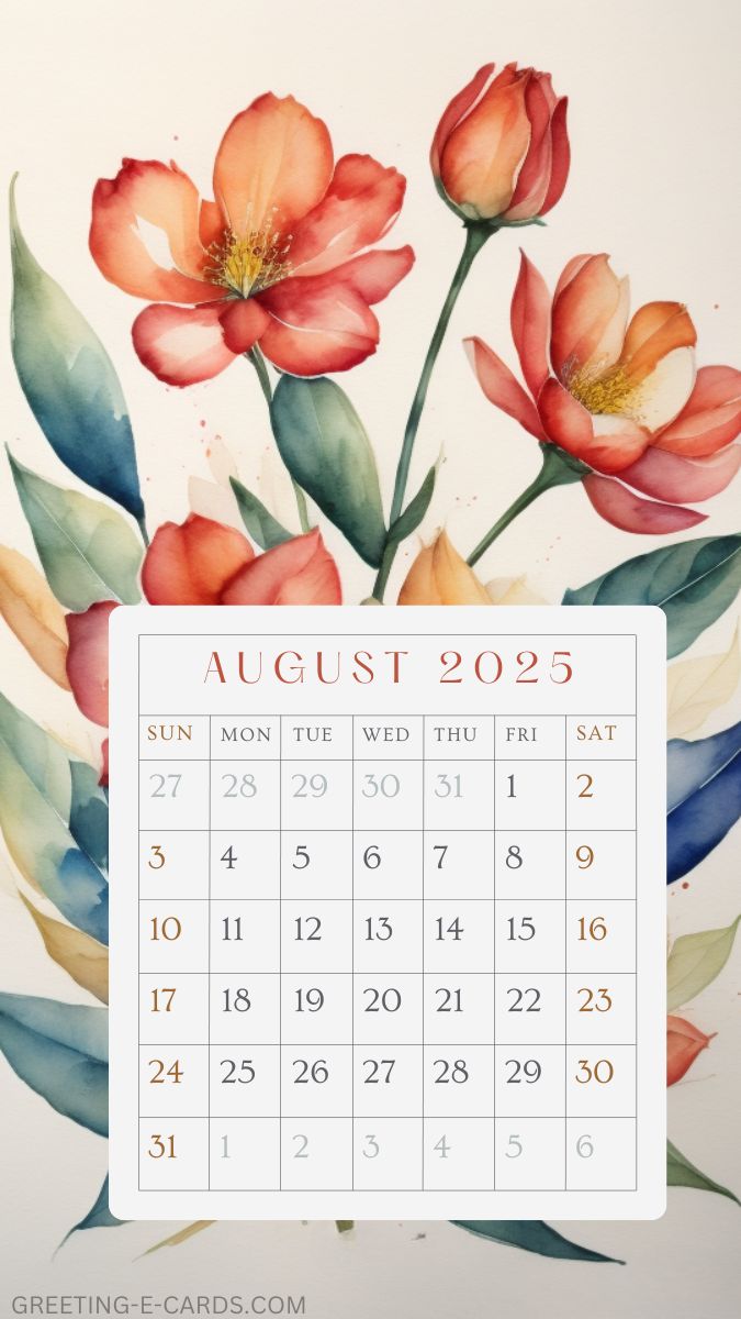 August 2025 Floral Calendar Wallpaper