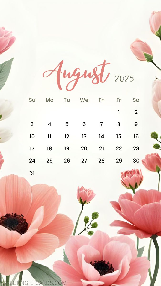 August 2025 Floral Calendar Wallpaper