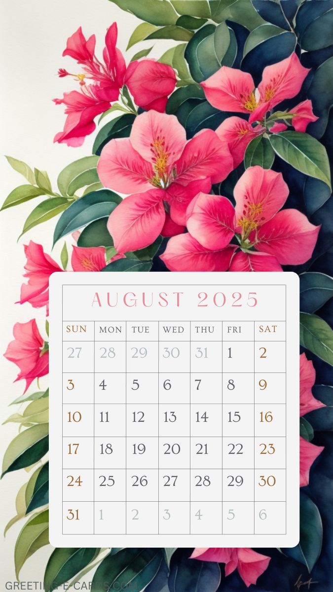 August 2025 Floral Calendar Wallpaper