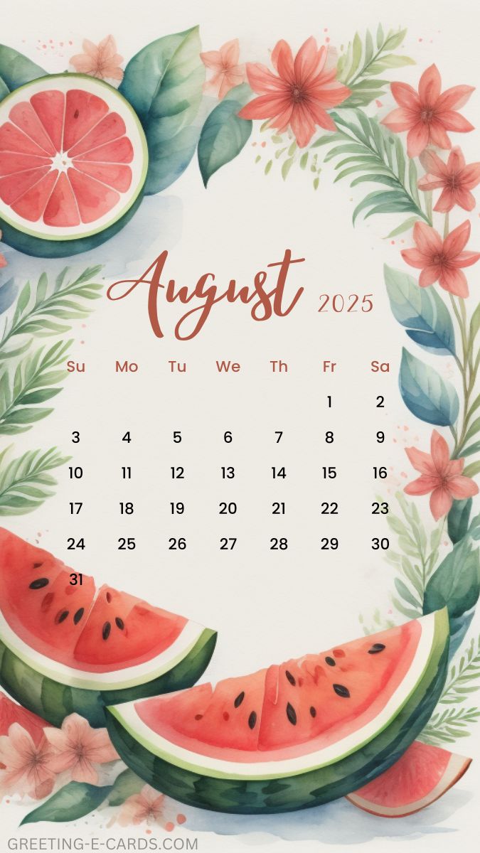 August 2025 Summer Calendar Wallpaper
