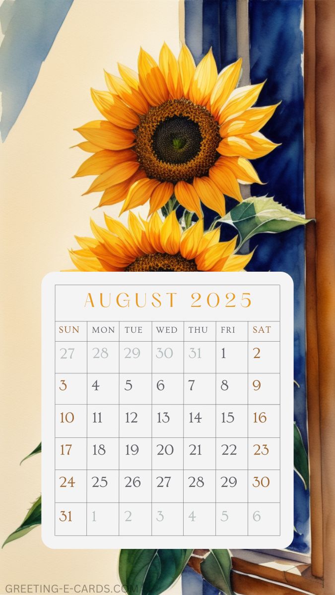 August 2025 Sunflower Calendar