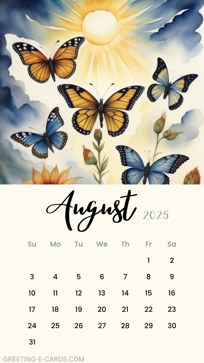 August Butterflies Calendar Wallpaper