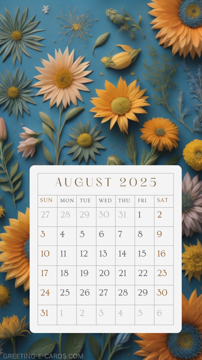 August Floral Calendar Wallpaper