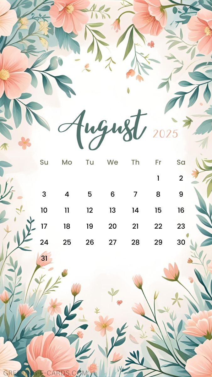 August Floral Calendar Wallpaper