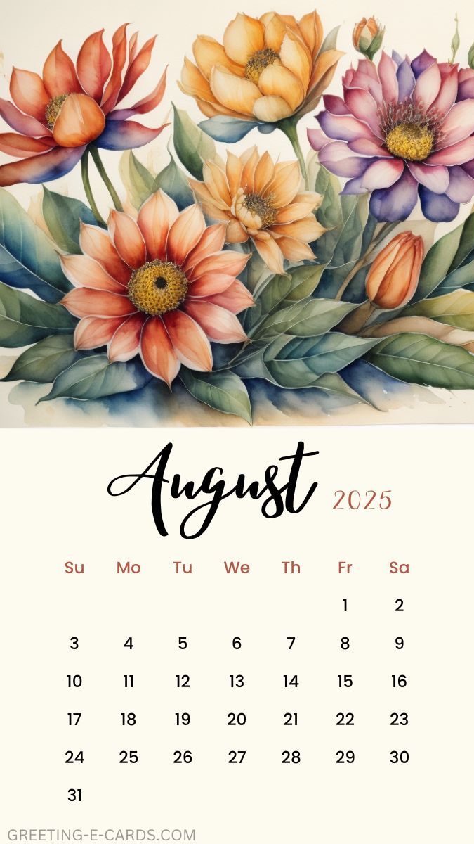 August Floral Calendar Wallpaper