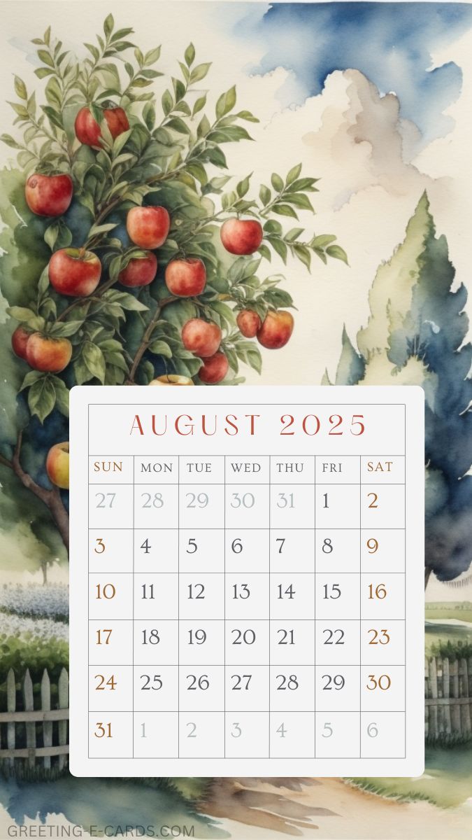 August Orchard Calendar Wallpaper