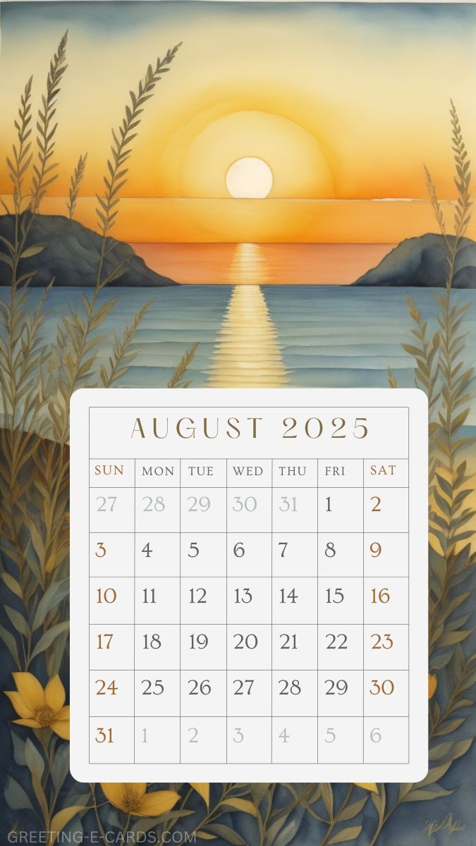 August Sunset Calendar Wallpaper
