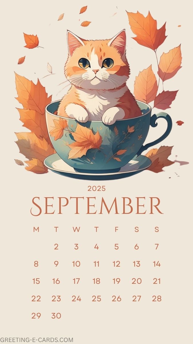 Cute Cat September 2025 Calendar Phone Wallpaper