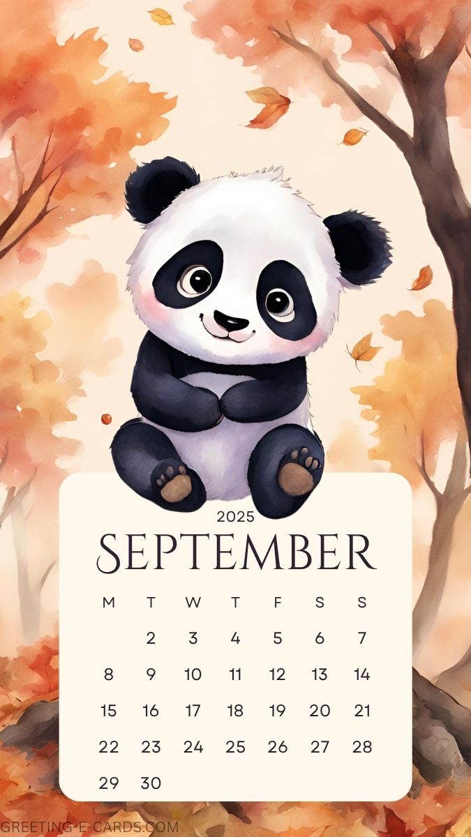 Cute Panda Calendar September 2025 Phone Wallpaper
