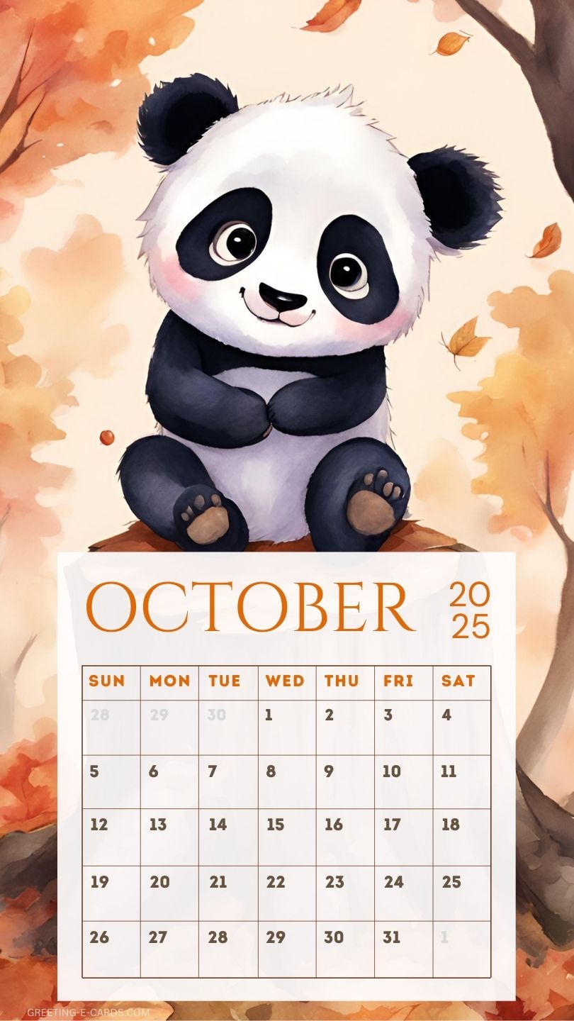Cute Panda October Calendar Phone Wallpaper